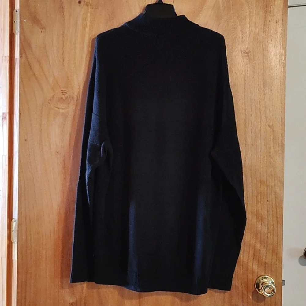 Chaps Mens Pullover Sweater Black Textured Ribbed Quarter Zip 100% Cotton XL